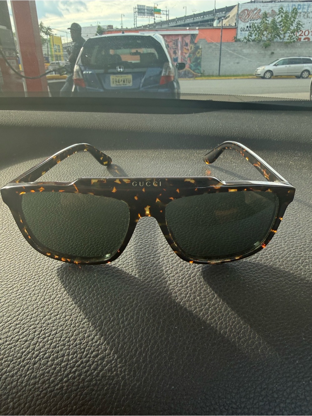 Gucci Tortoiseshell Frame Sunglasses with Dark Green Lenses